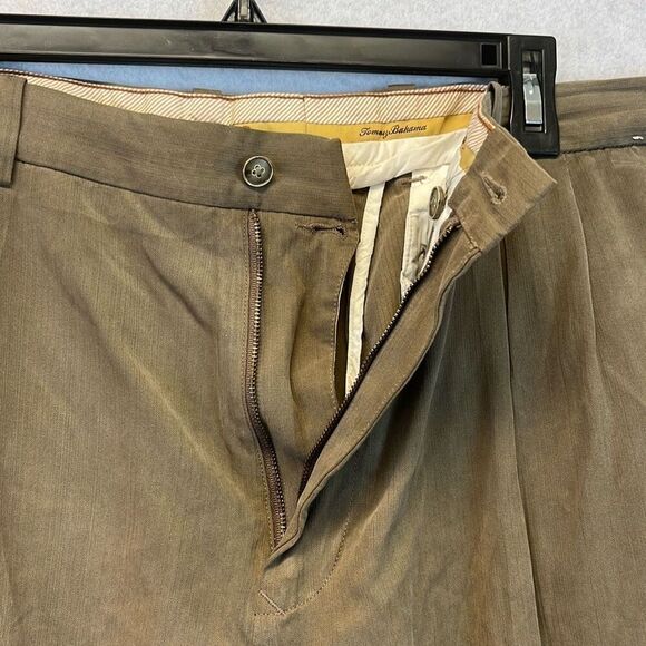 TOMMY BAHAMA Pants Men's Size 38x32 Brown Dress Silk Blend Pleated Front Casual - Picture 7 of 12